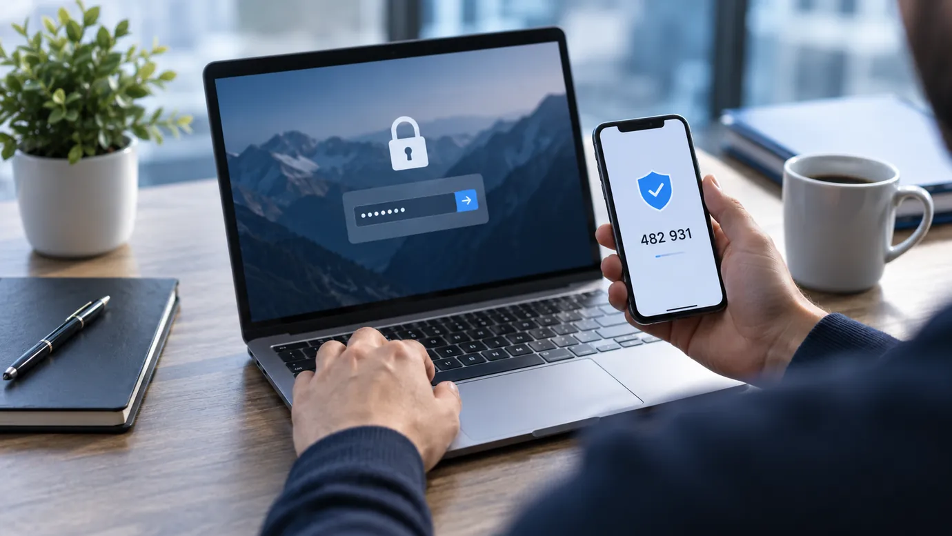 Acceso seguro con autenticación multifactor en un portátil y un móvil